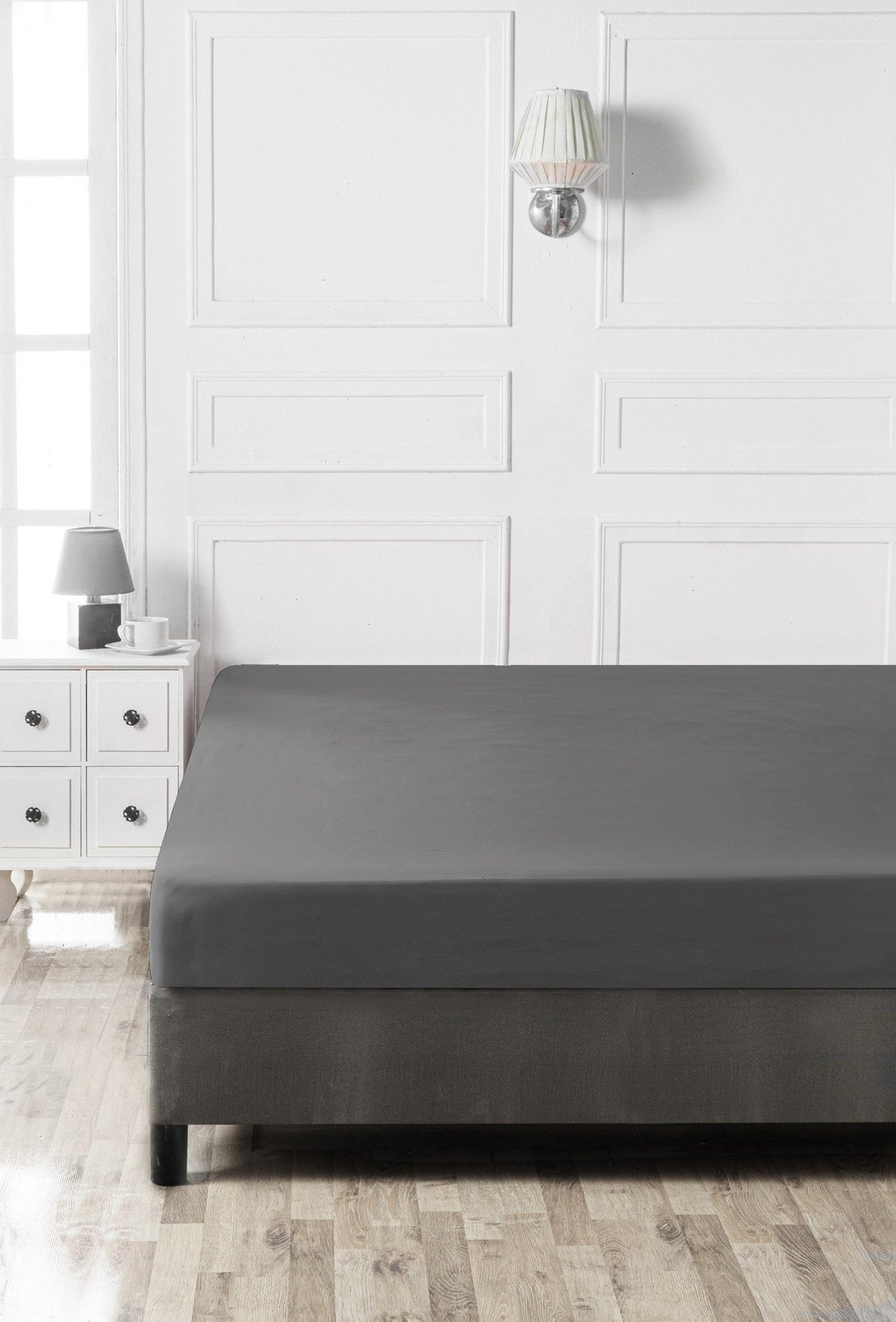 Cearșaf pat dublu XL cu elastic ranforce, Anthracite, Antracit