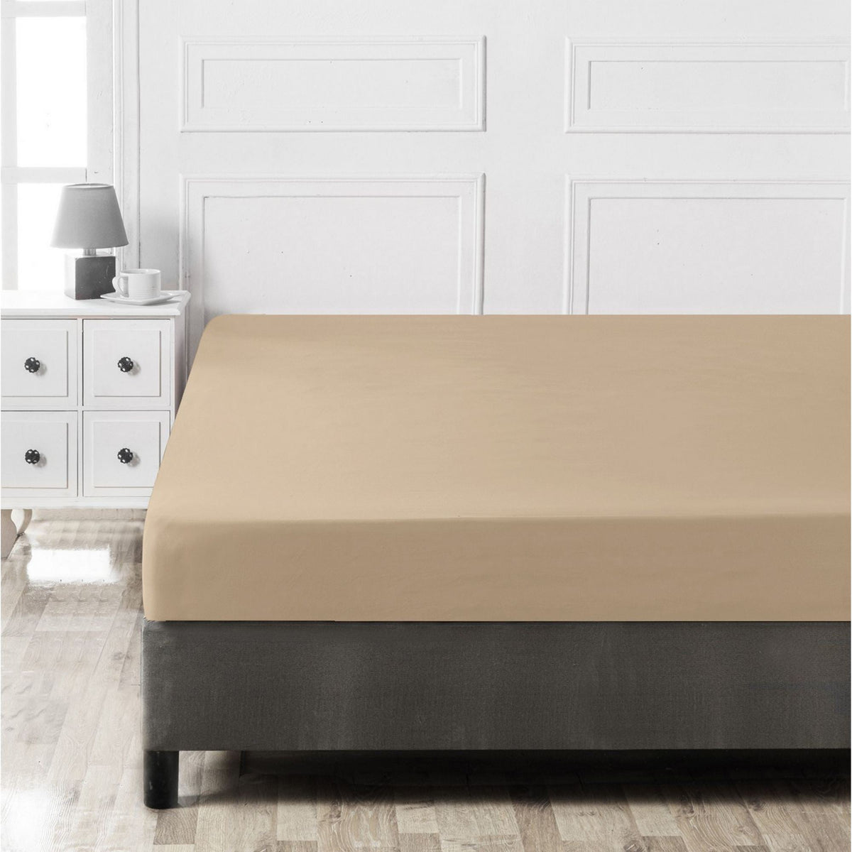 Cearșaf pat king cu elastic ranforce, Beige, Bej