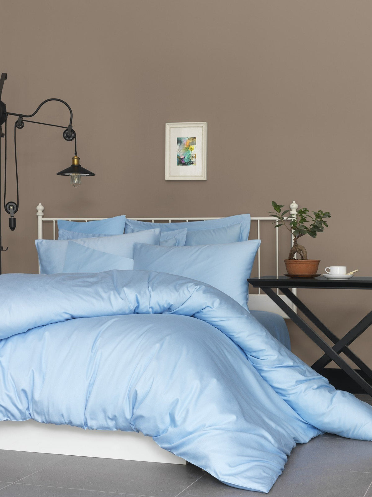 Cearșaf satin pat super king cu elastic, De Blue, Albastru