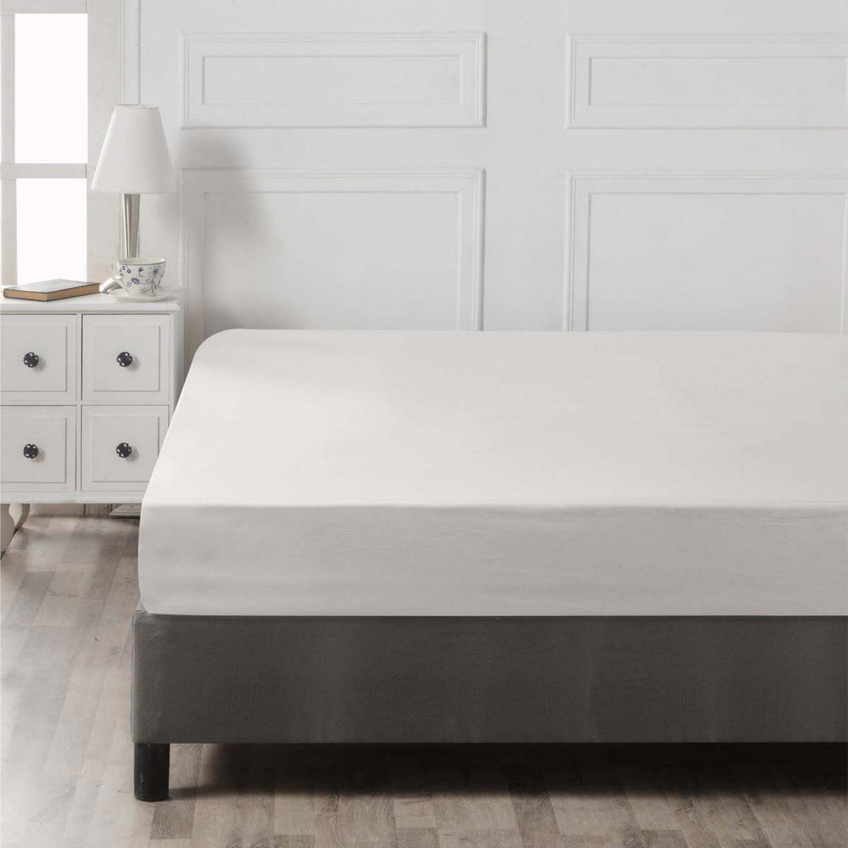 Cearșaf pat super king cu elastic ranforce, White, Alb