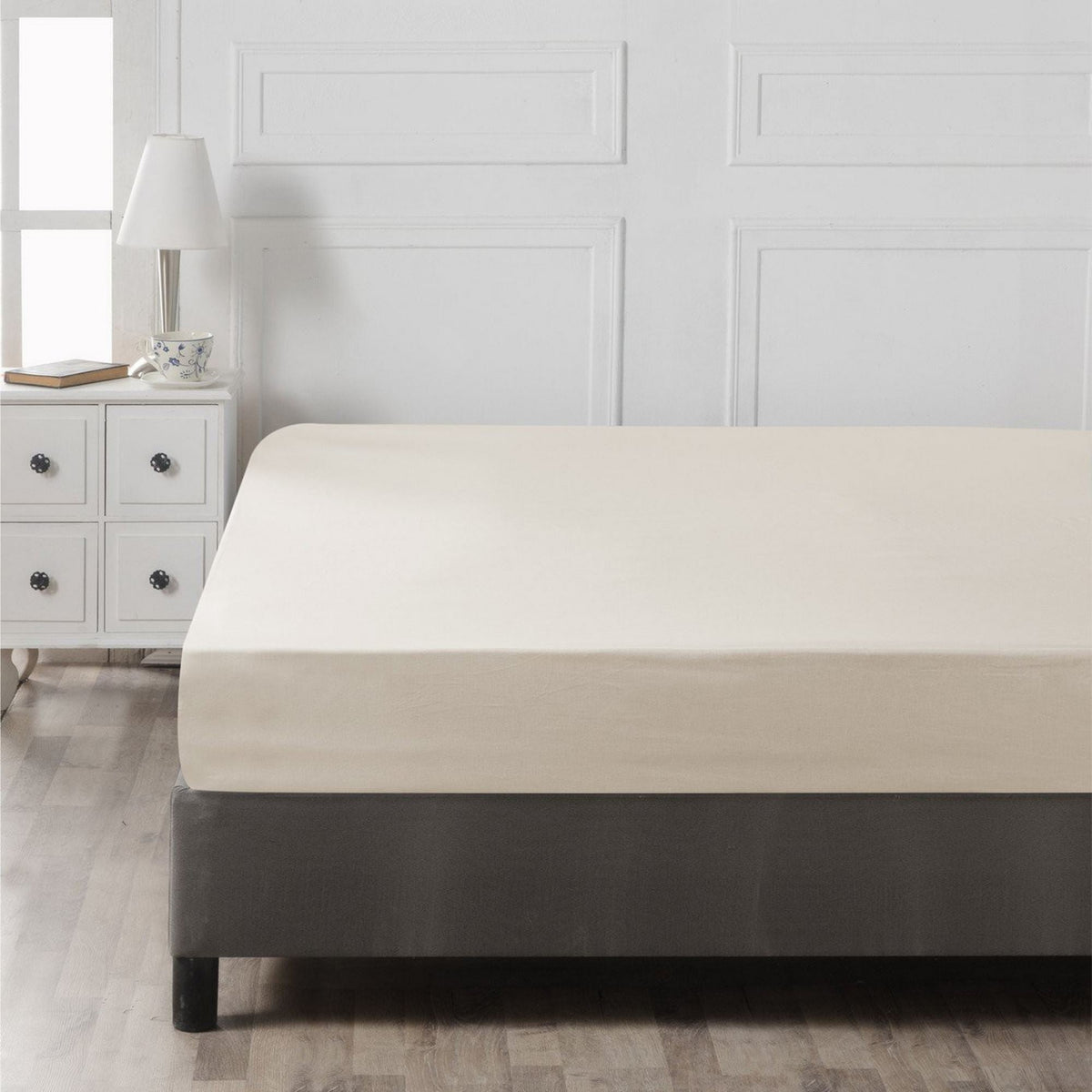 Cearșaf pat super king cu elastic ranforce, Cream, Crem