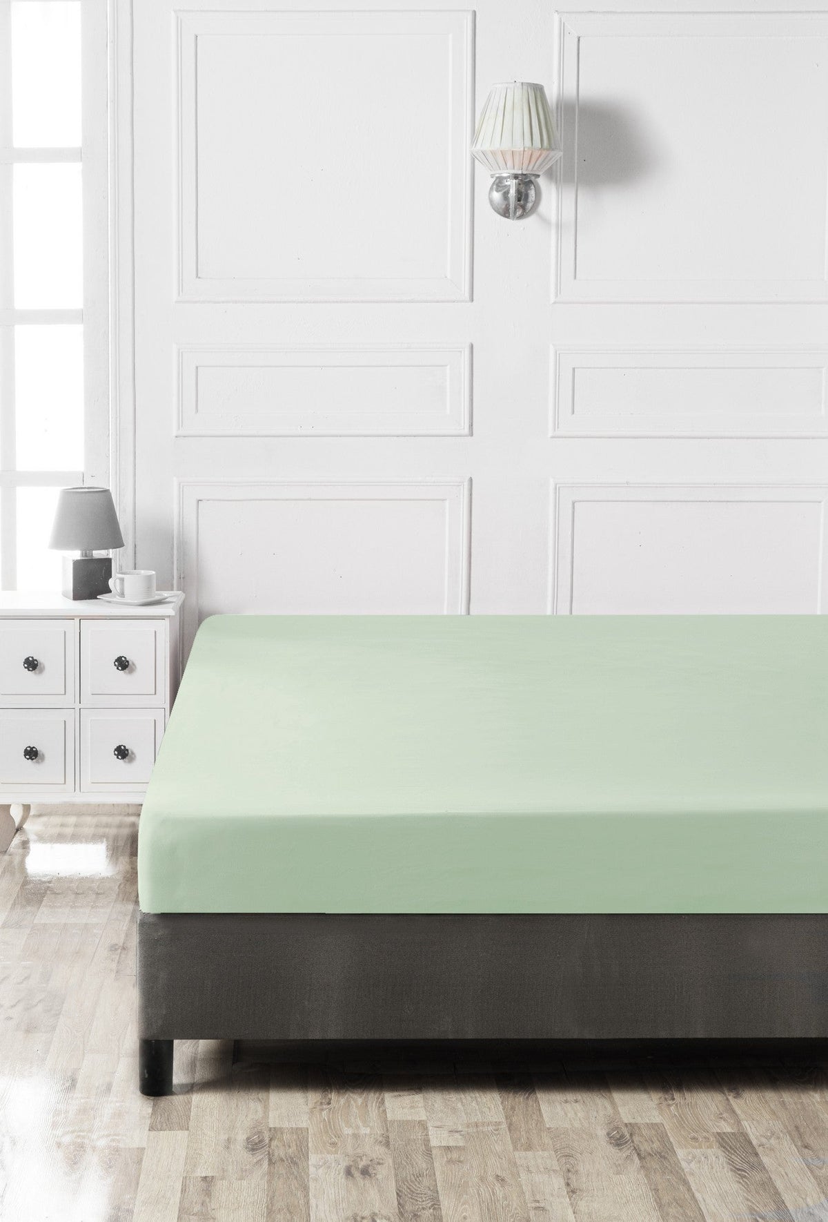 Cearșaf pat super king cu elastic ranforce, Light Green, Verde deschis