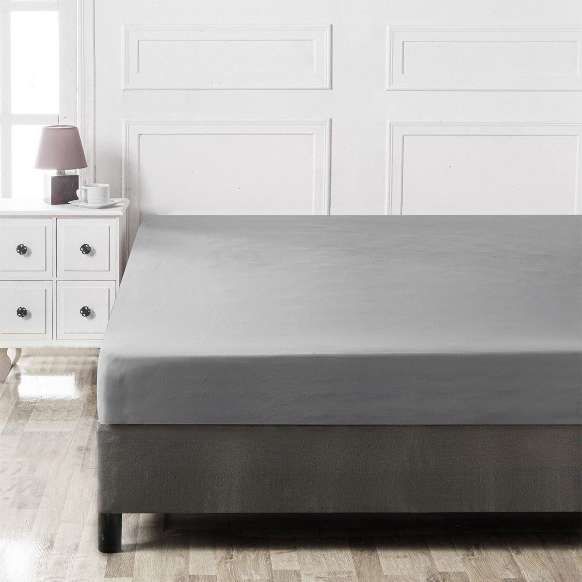 Cearșaf pat super king cu elastic ranforce, Dark Grey, Gri închis