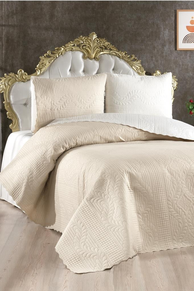 Set cuvertură pat dublu, Sanem - Cream, Beige, Crem / Bej