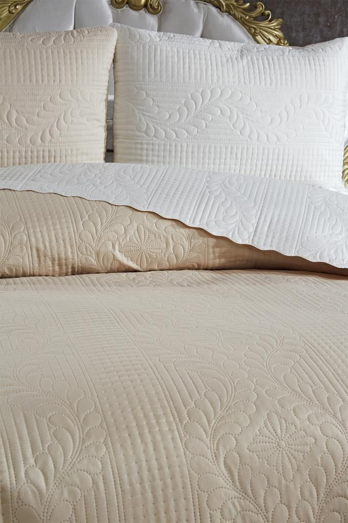 Set cuvertură pat dublu, Sanem - Cream, Beige, Crem / Bej