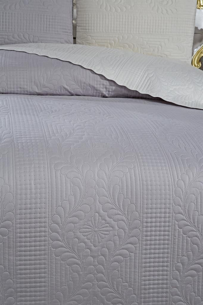 Set cuvertură pat dublu, Sanem - Cream, Grey, Crem / Gri