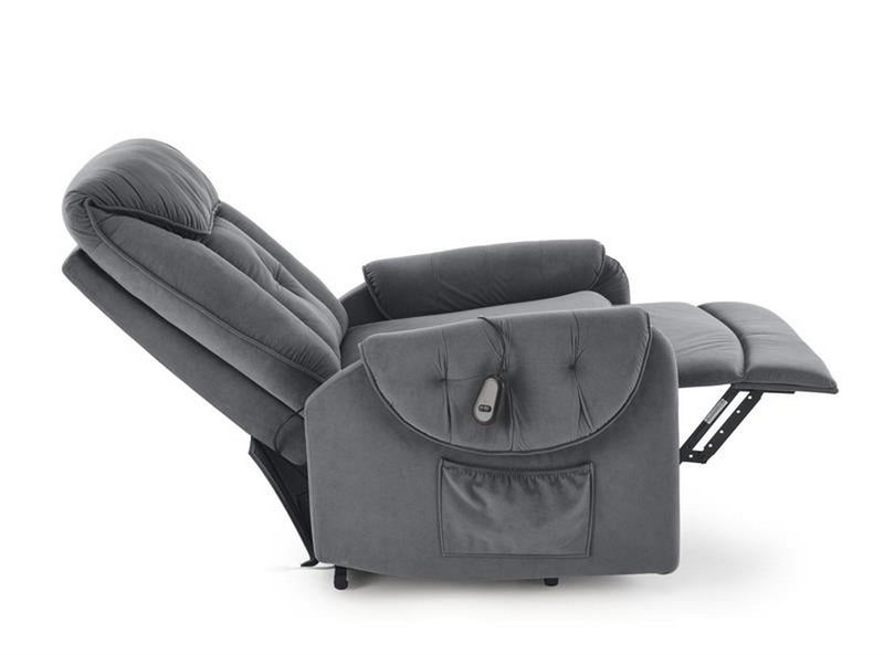 Fotoliu recliner HORTON, stofa catifelata gri - Mavel 14, 80x97/158x90/105 cm