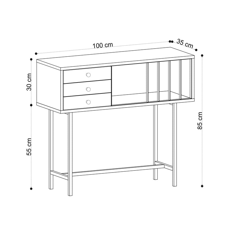 Consola PACO, stejar/negru, PAL melaminat/metal, 100x35x85 cm