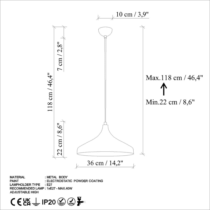 Lustra 795LMG1220, metal, 36x22-118 cm