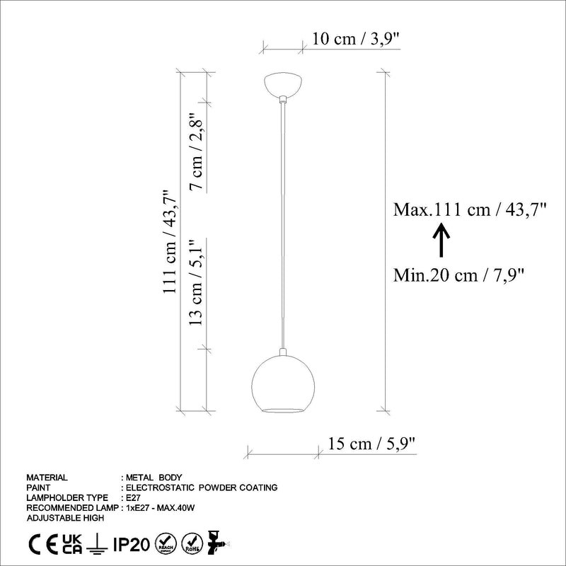 Lustra 795LMG1225, metal, 15x20-111 cm