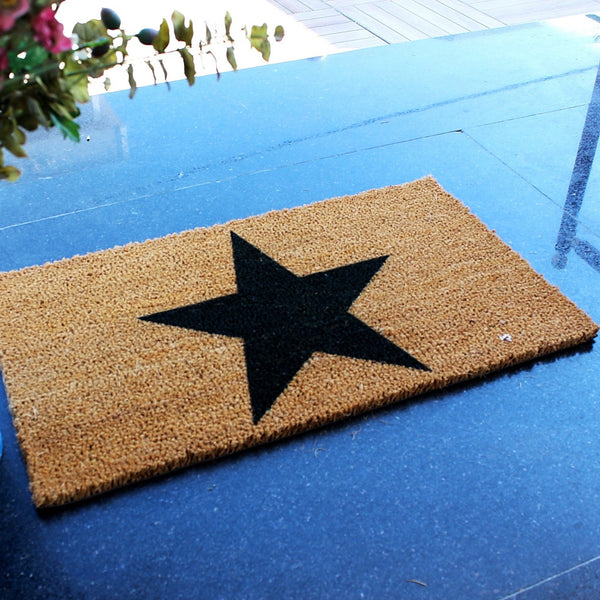 Covor intrare STAR, 70x40 cm, forma dreptunghiulara, fibre de cocos, maro/negru