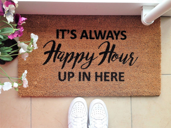 Covor intrare HAPPY HOUR, 40x70 cm, forma dreptunghiulara, fibra de cocos, maro/negru