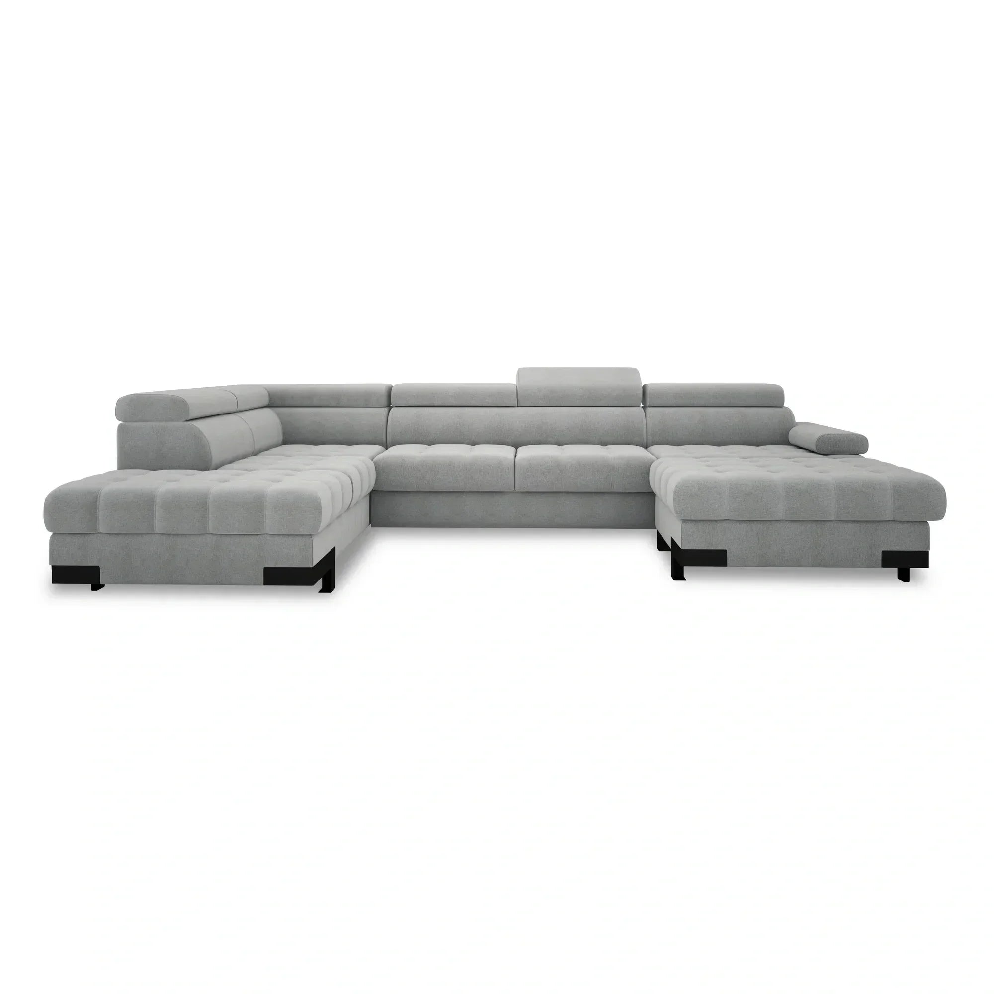 Coltar extensibil cu lada SELVA XL, sezlong stanga, stofa catifelata bej - Riviera 16, Gama Premium, tetiere reglabile, 339x223x95 cm