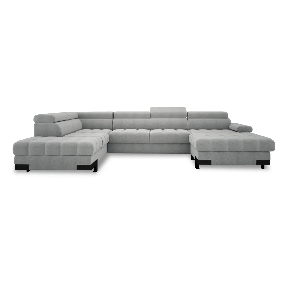Coltar extensibil SELVA XL, sezlong stanga, stofa catifelata gri inchis - Salvador 15, Gama Premium, cu lada depozitare si tetiere reglabile, 339x223x95 cm