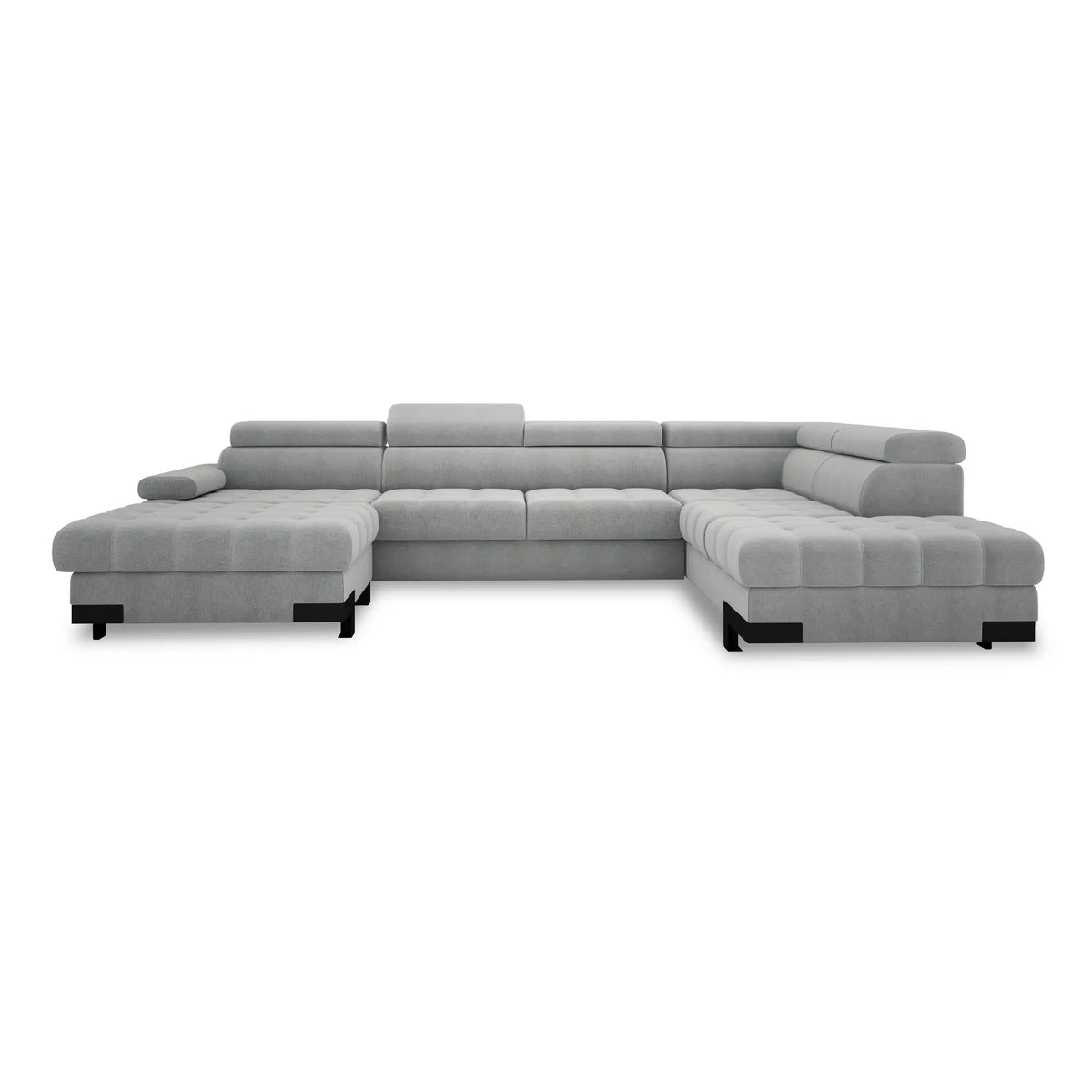 Coltar extensibil SELVA XL, sezlong dreapta, stofa catifelata gri - Crown 18, Gama Premium, cu lada depozitare si tetiere reglabile, 339x223x95 cm