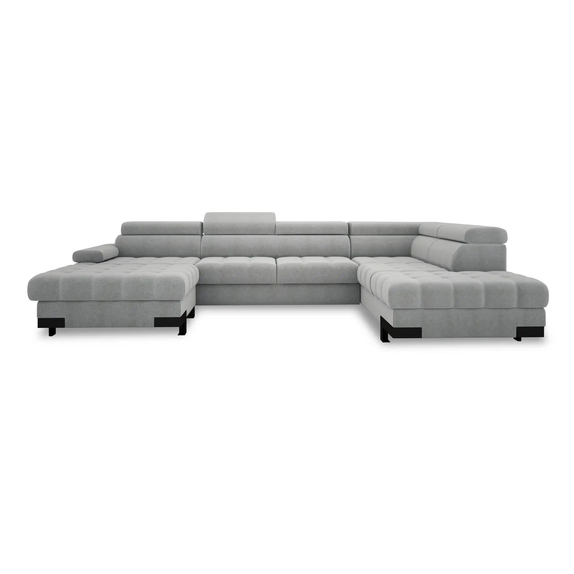 Coltar extensibil SELVA XL, sezlong dreapta, stofa catifelata gri - Crown 18, Gama Premium, cu lada depozitare si tetiere reglabile, 339x223x95 cm
