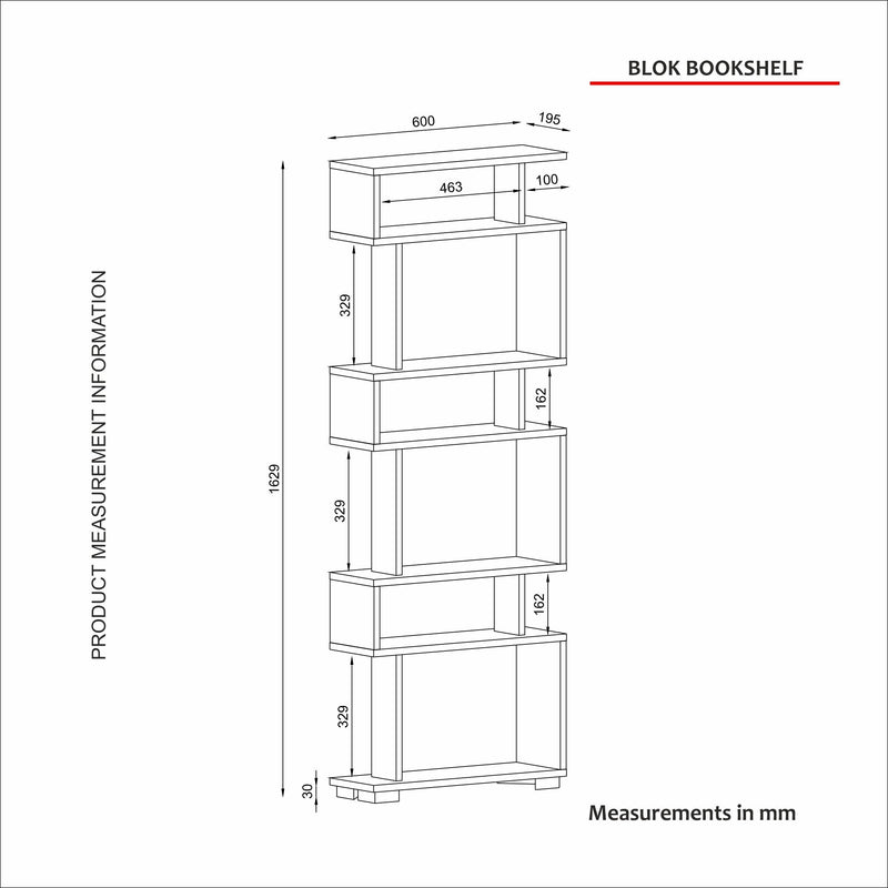 Biblioteca BLOK, efect de piatra travertin, PAL melaminat, 60x20x165 cm