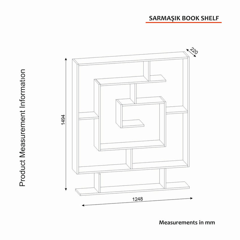 Biblioteca SARMASIK, efect de piatra travertin, PAL melaminat, 125x22x150 cm