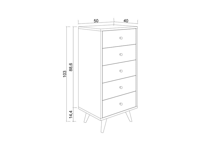 Comoda FRENZU, bej cu efect de marmura/negru, PAL melaminat, 50x40x103 cm