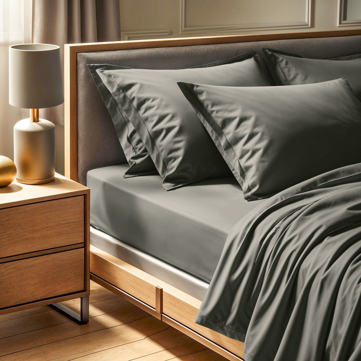 Cearșaf pat dublu cu elastic ranforce, Tonne Verte - 52, Gri închis