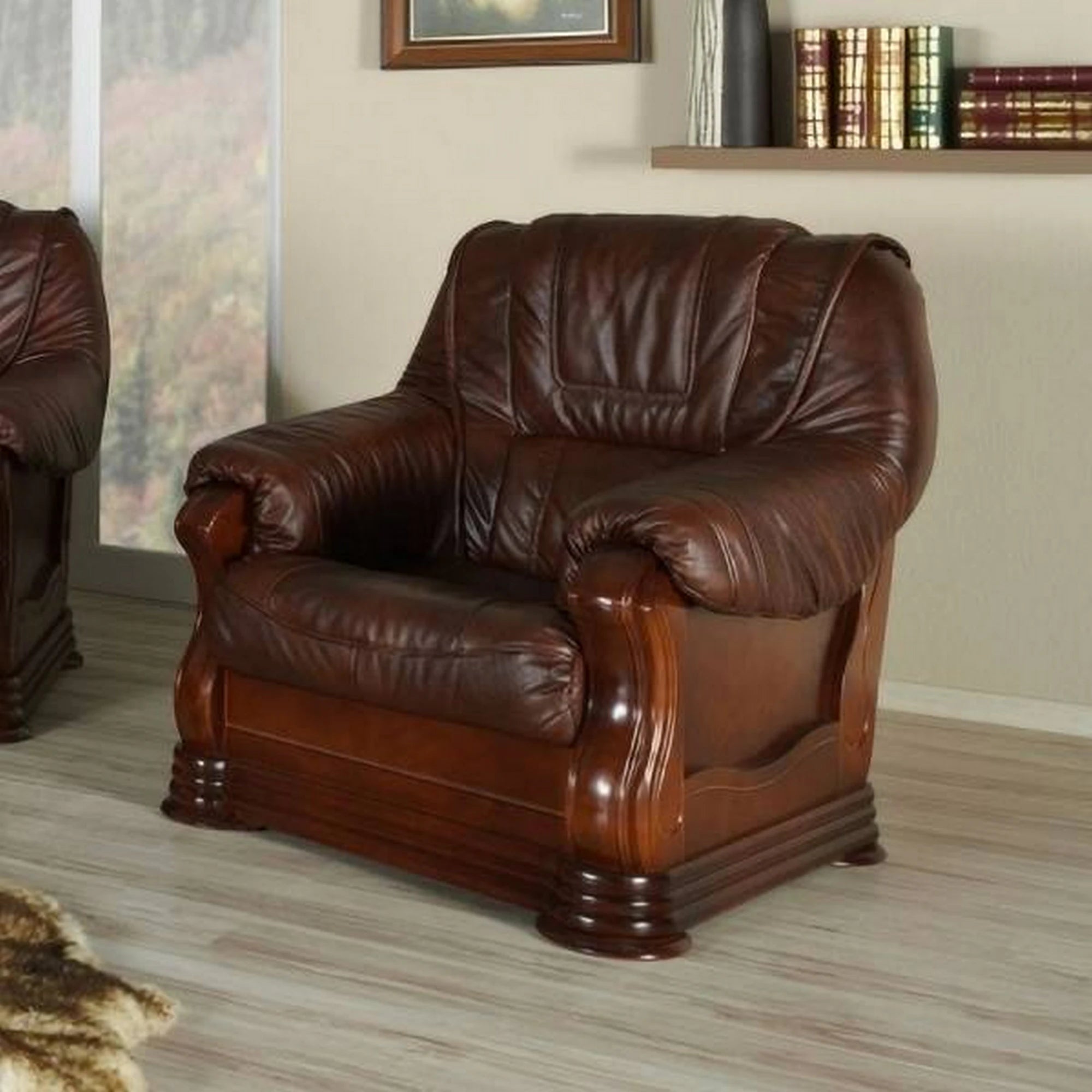 Fotoliu de piele PARMA, maro, piele naturala/lemn/placaj, 95x96x95 cm