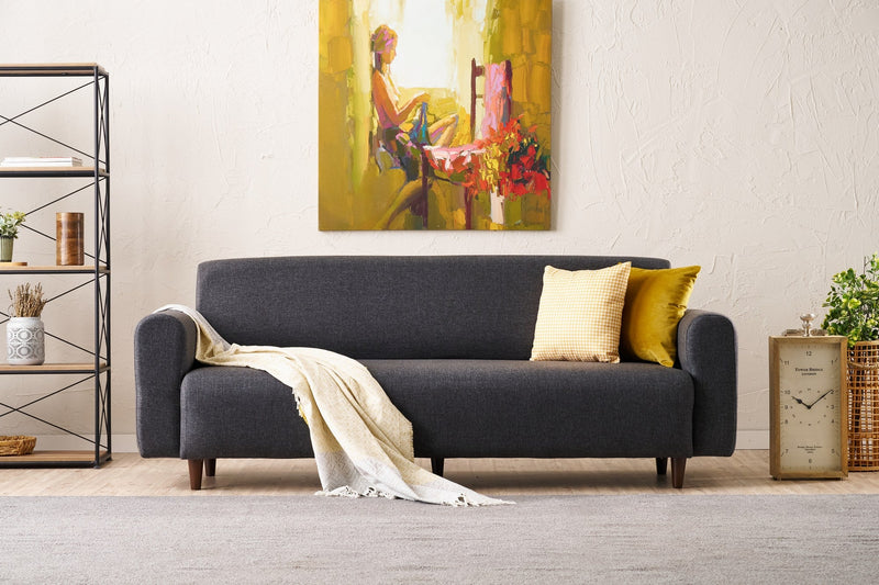 Canapea NOYA LINEN, gri inchis, stofa clasica, 220x70x87 cm