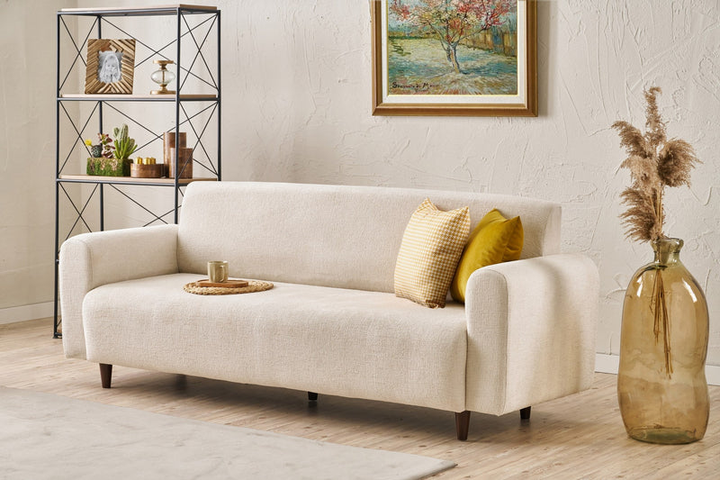 Canapea NOYA CHENILLE, crem, stofa clasica, 220x70x87 cm