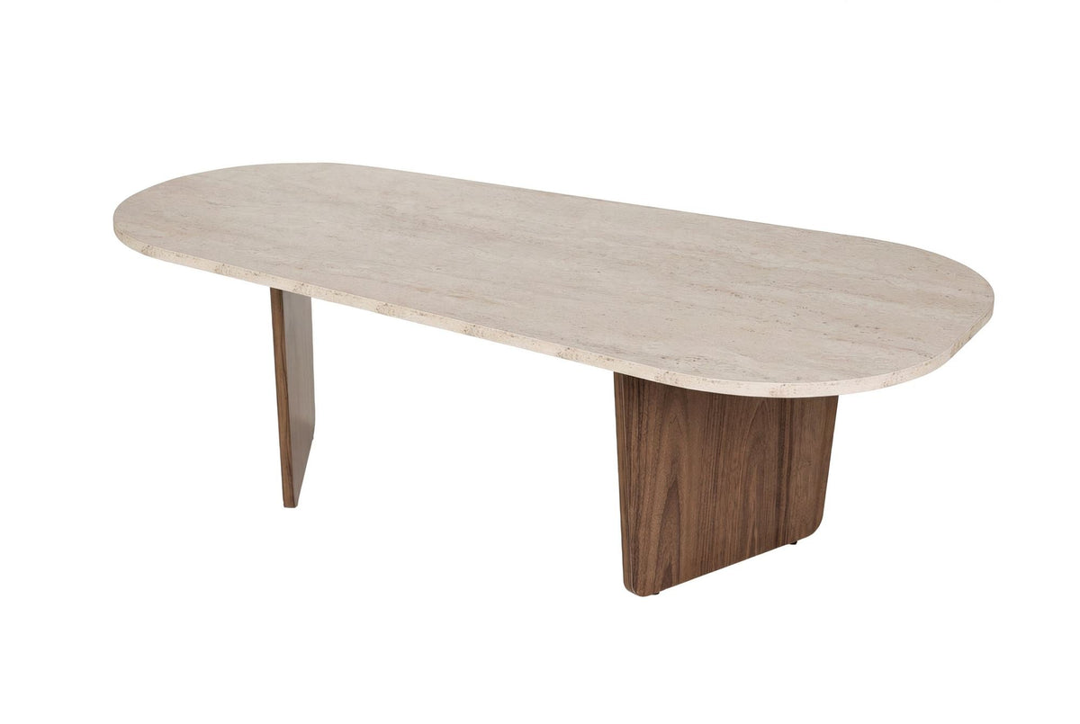 Măsuță de cafea, Ovalis - Travertine, Walnut, Travertin / Nuc
