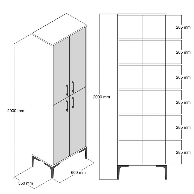 Pantofar BERLIN, nuc/negru cu efect de marmura, PAL melaminat/metal, 50x35x200 cm