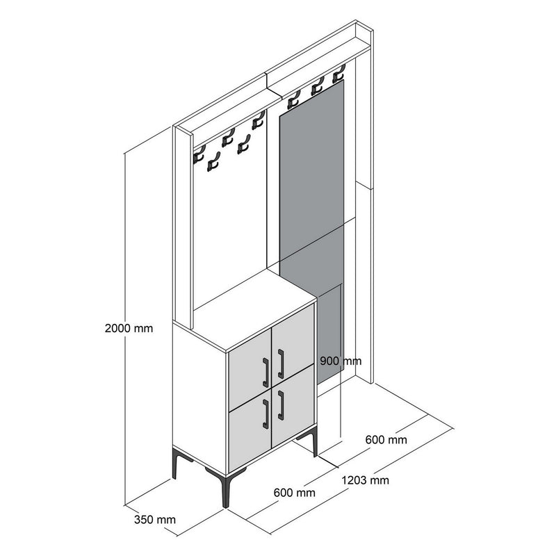 Mobilier hol BERLIN BC, nuc/gri antracit, PAL melaminat/metal, 120x35x200 cm