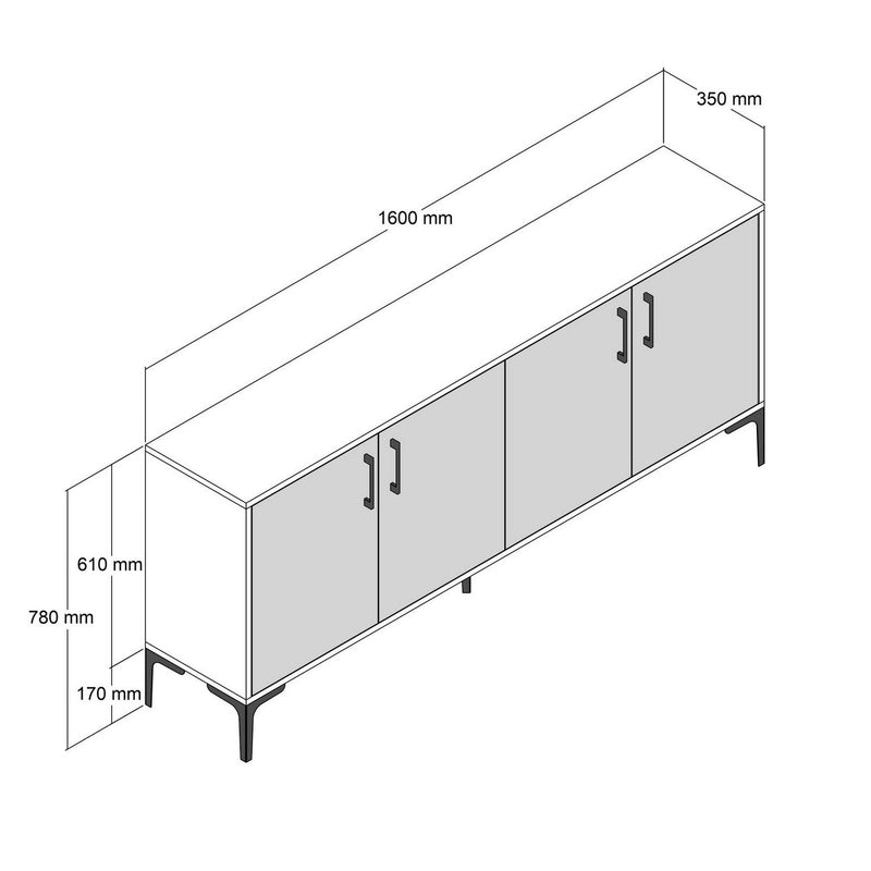 Comoda KIEV, stejar/bej cu efect de marmura, PAL melaminat, 160x35x78 cm