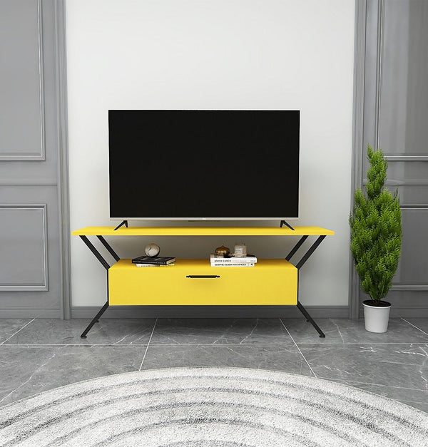 Comoda TV Tarz, negru/galben, PAL melaminat, 124x35x54 cm