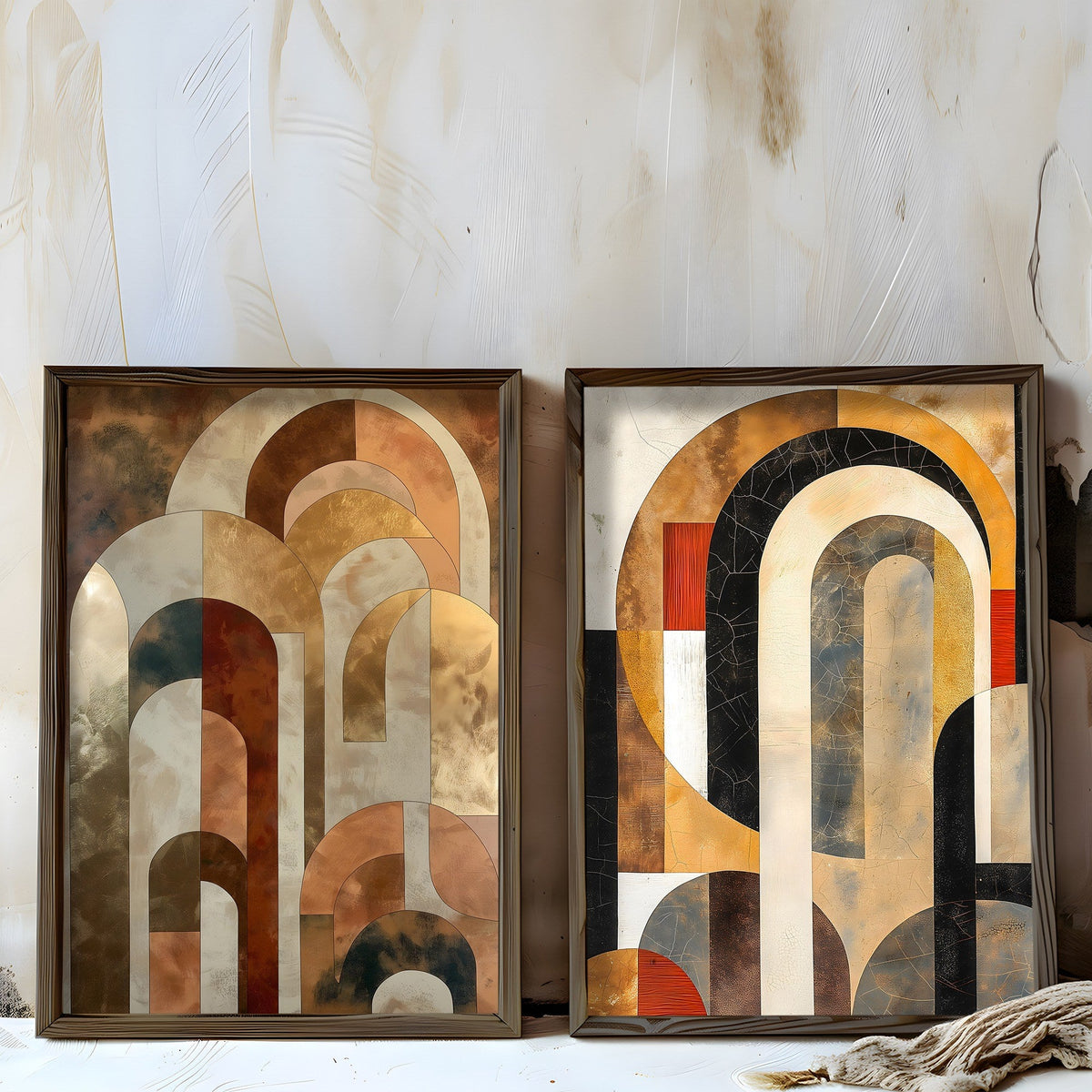 Tablou decorativ MDF cu ramă (2 piese), HUM104, Multicolor