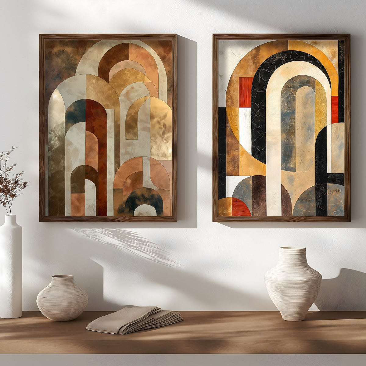 Tablou decorativ MDF cu ramă (2 piese), HUM104, Multicolor