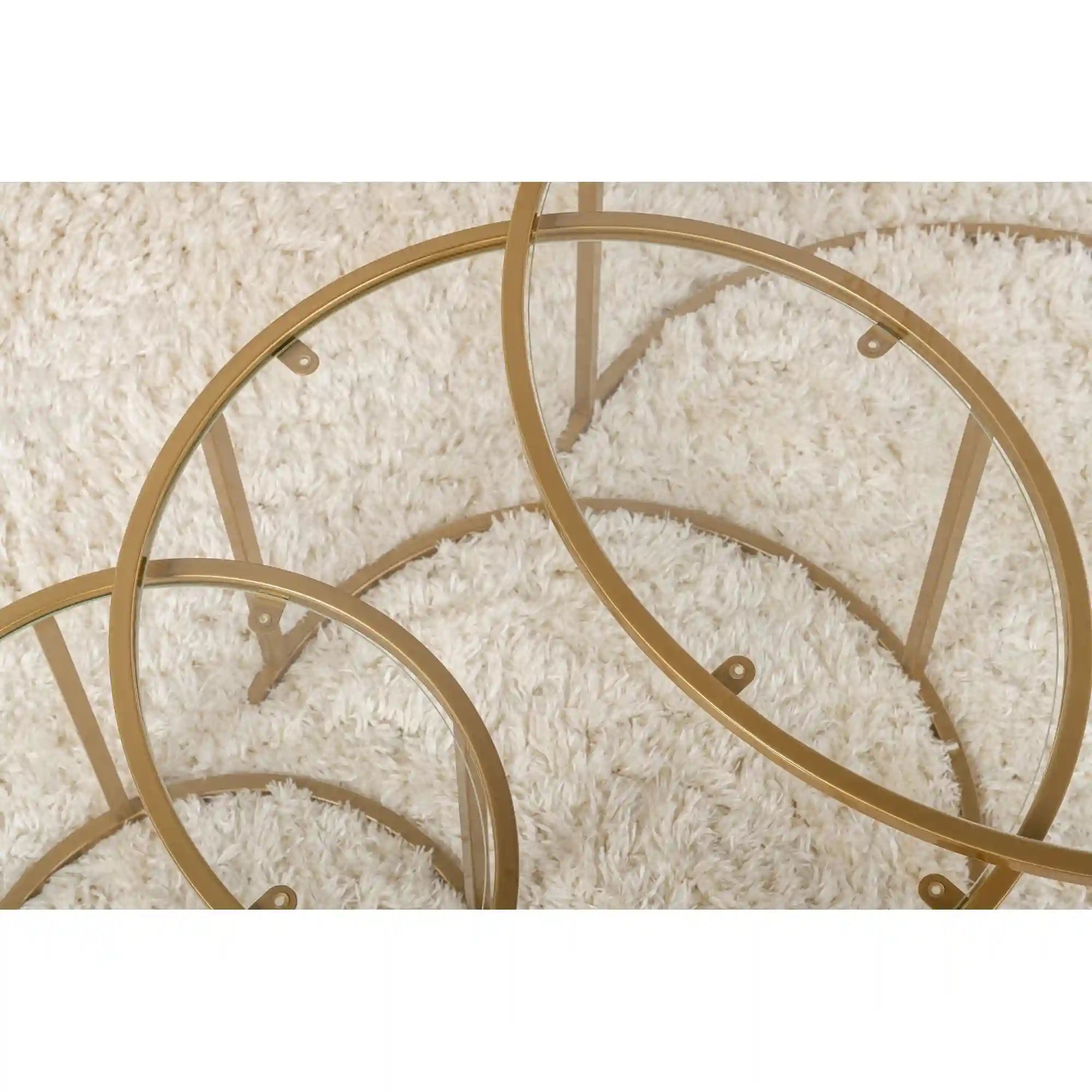 Set 3 masute cafea AURUM, transparent/auriu, sticla/metal