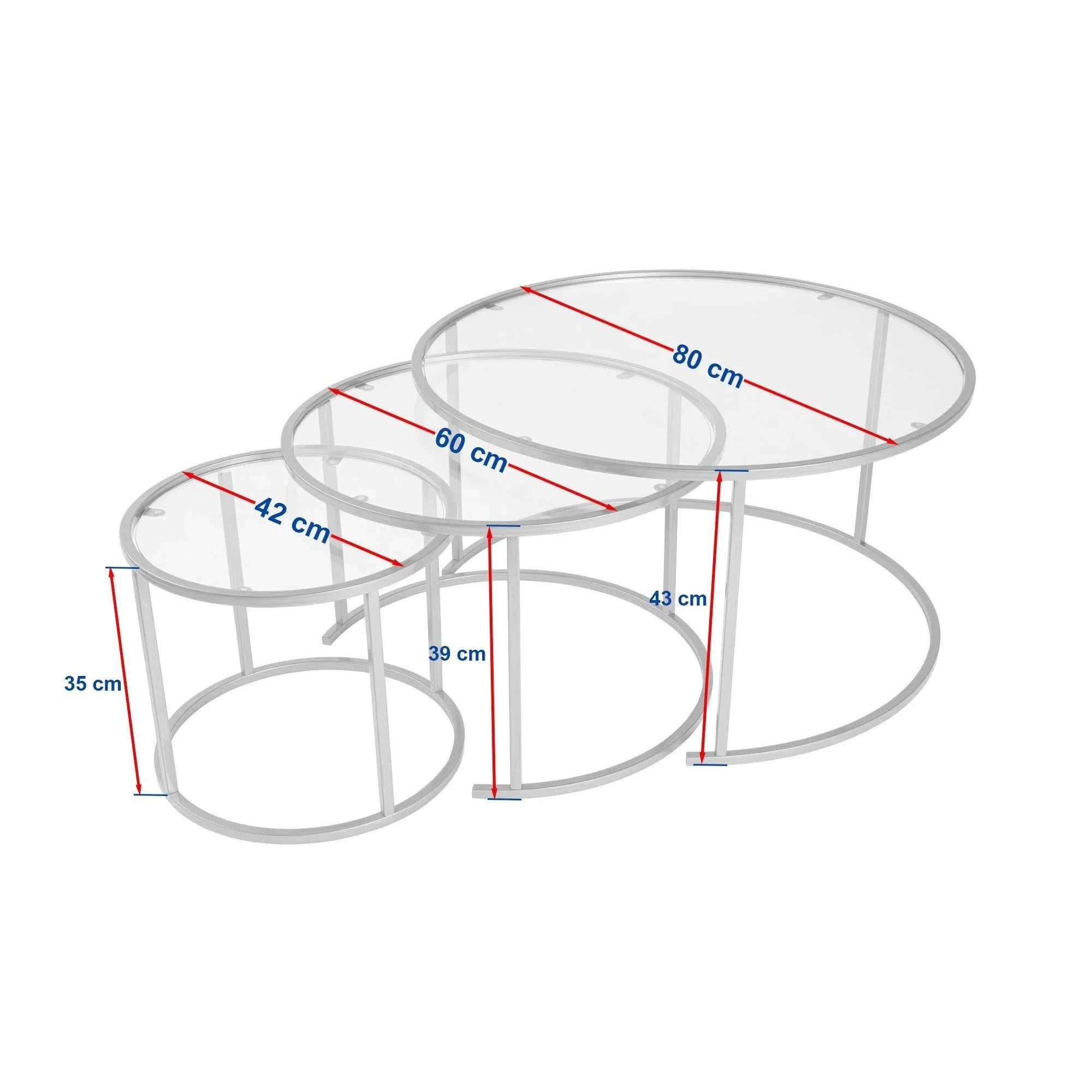 Set 3 masute cafea AURUM, transparent/negru, sticla/metal