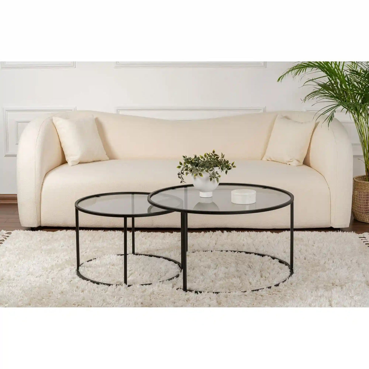 Set 2 masute cafea AURUM, fumuriu/negru, sticla/metal