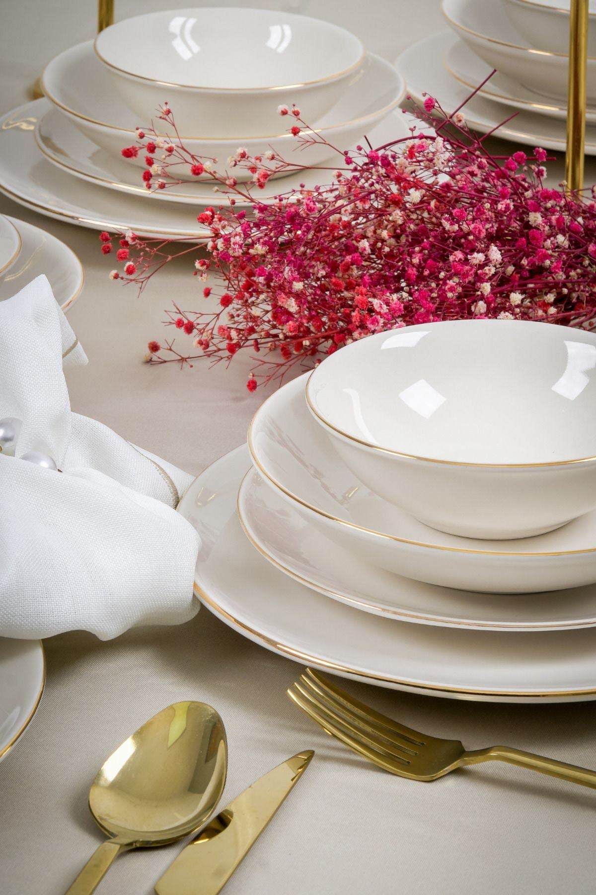 Set veselă (24 piese), Hayal 24 - White, Gold, Alb / Auriu