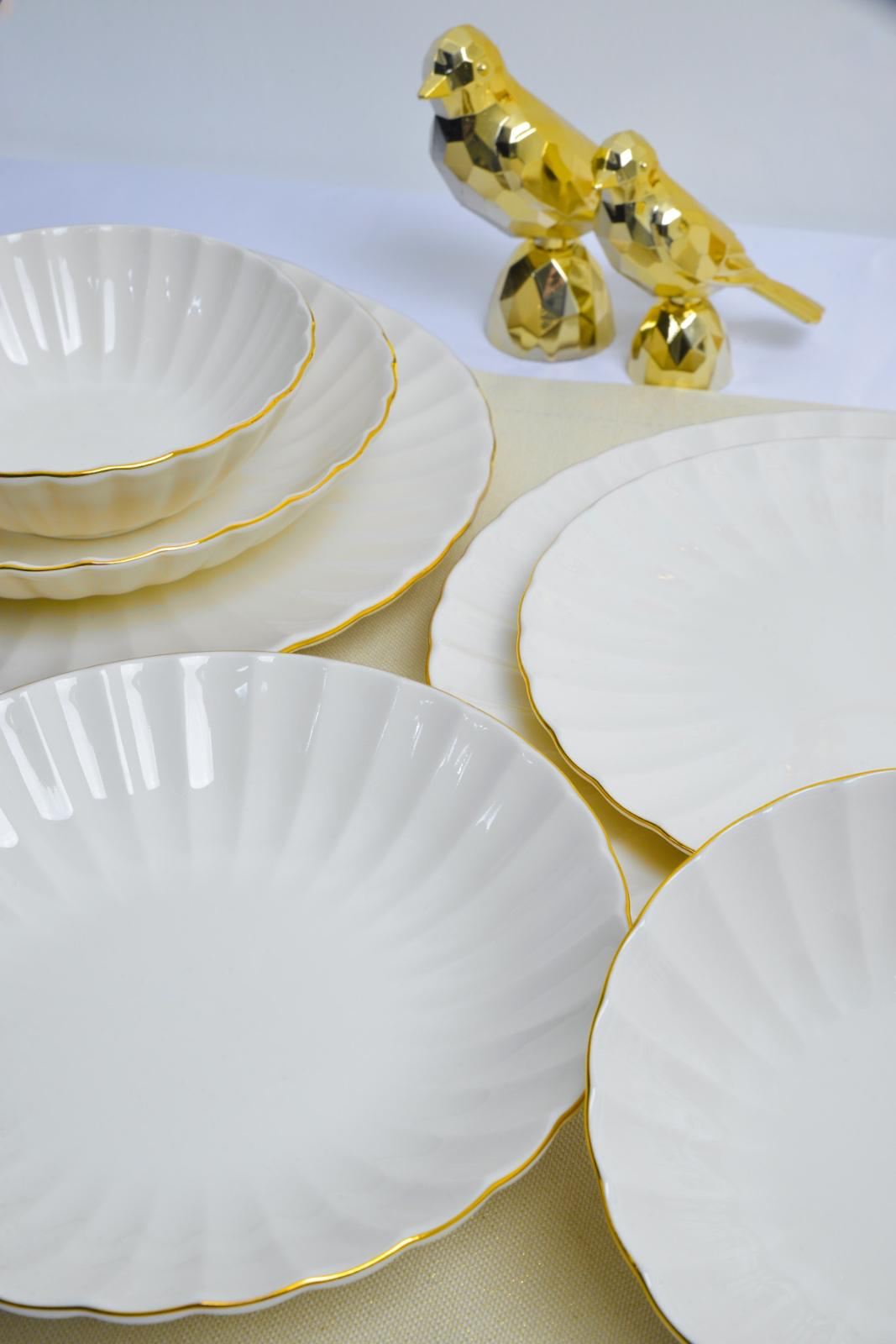 Set veselă (24 piese), Derya 24 - White, Gold, Alb / Auriu