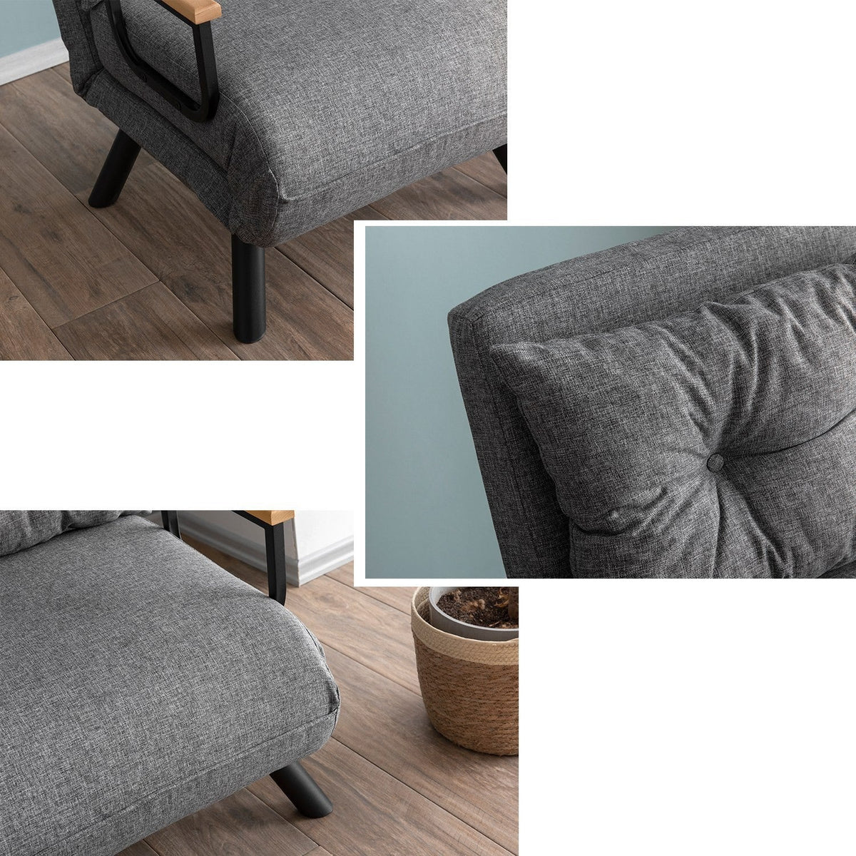 Canapea extensibilă 1 loc, Sando Single - Light Grey, Gri deschis