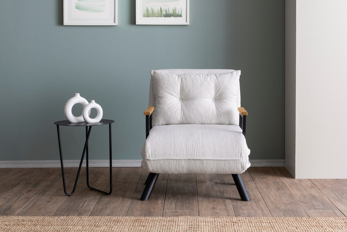 Canapea extensibilă 1 loc, Sando Single - Teddy Fabric - White, Alb