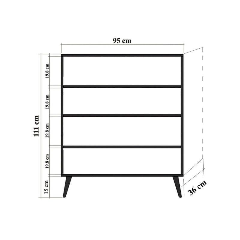 Comoda MULTILUX-222, negru/stejar sonoma, PAL melaminat, 95x36x111 cm