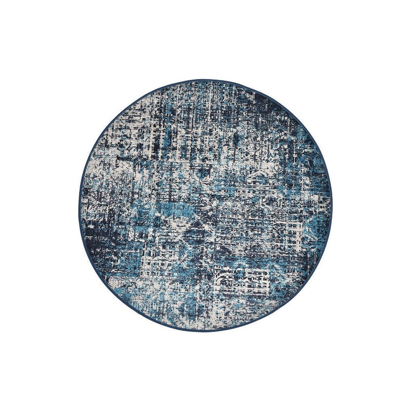 Covor Powder, 140x140 cm, forma rotunda, catifea/poliester, albastru