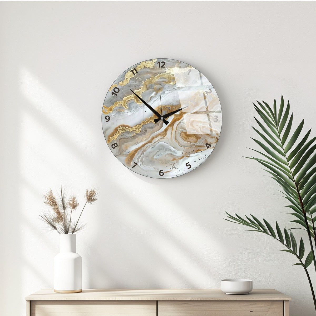 Ceas decorativ de perete din sticlă, Huhu351 - 40 x 40, Multicolor