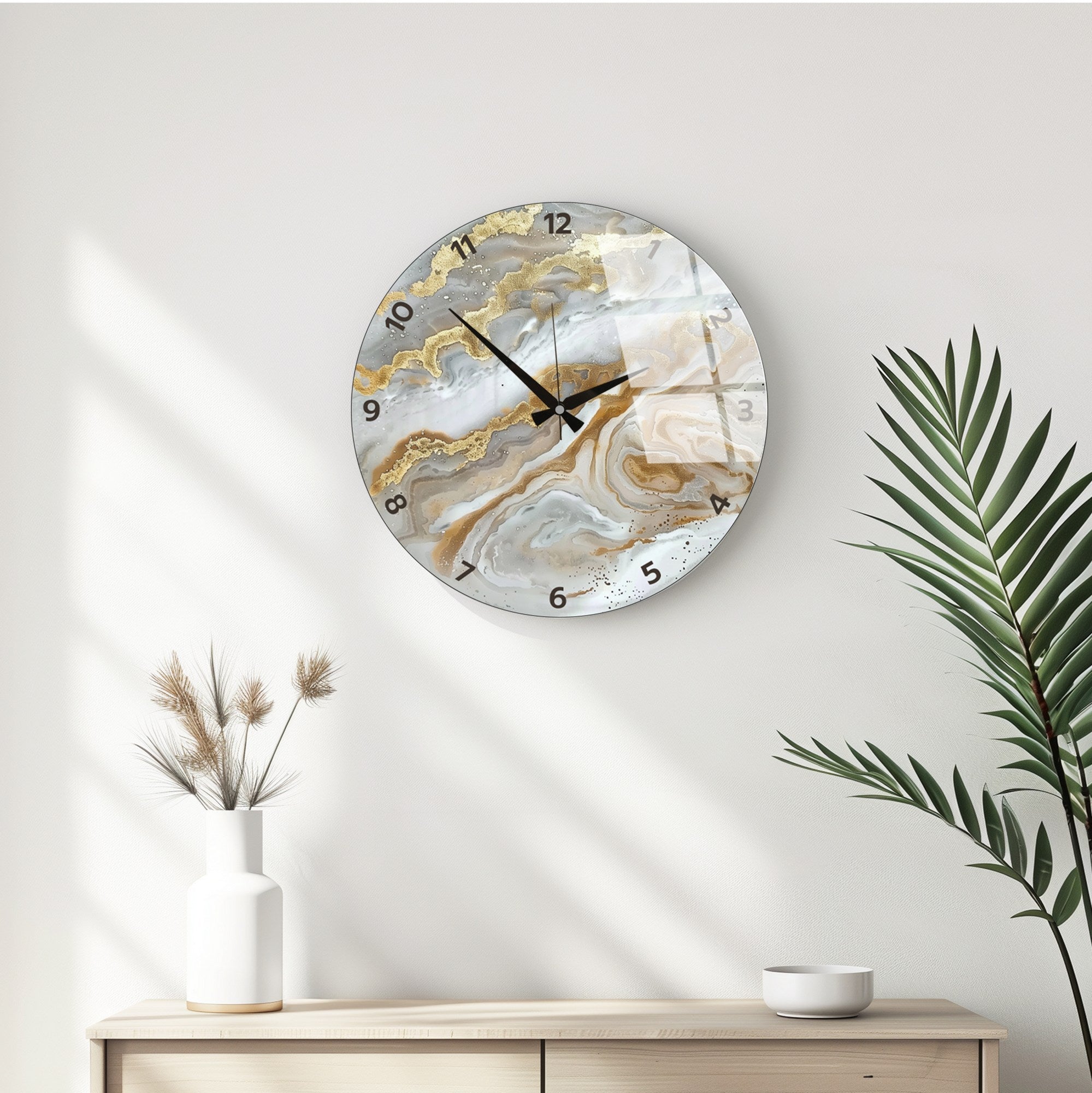 Ceas decorativ de perete din sticlă, Huhu351 - 40 x 40, Multicolor