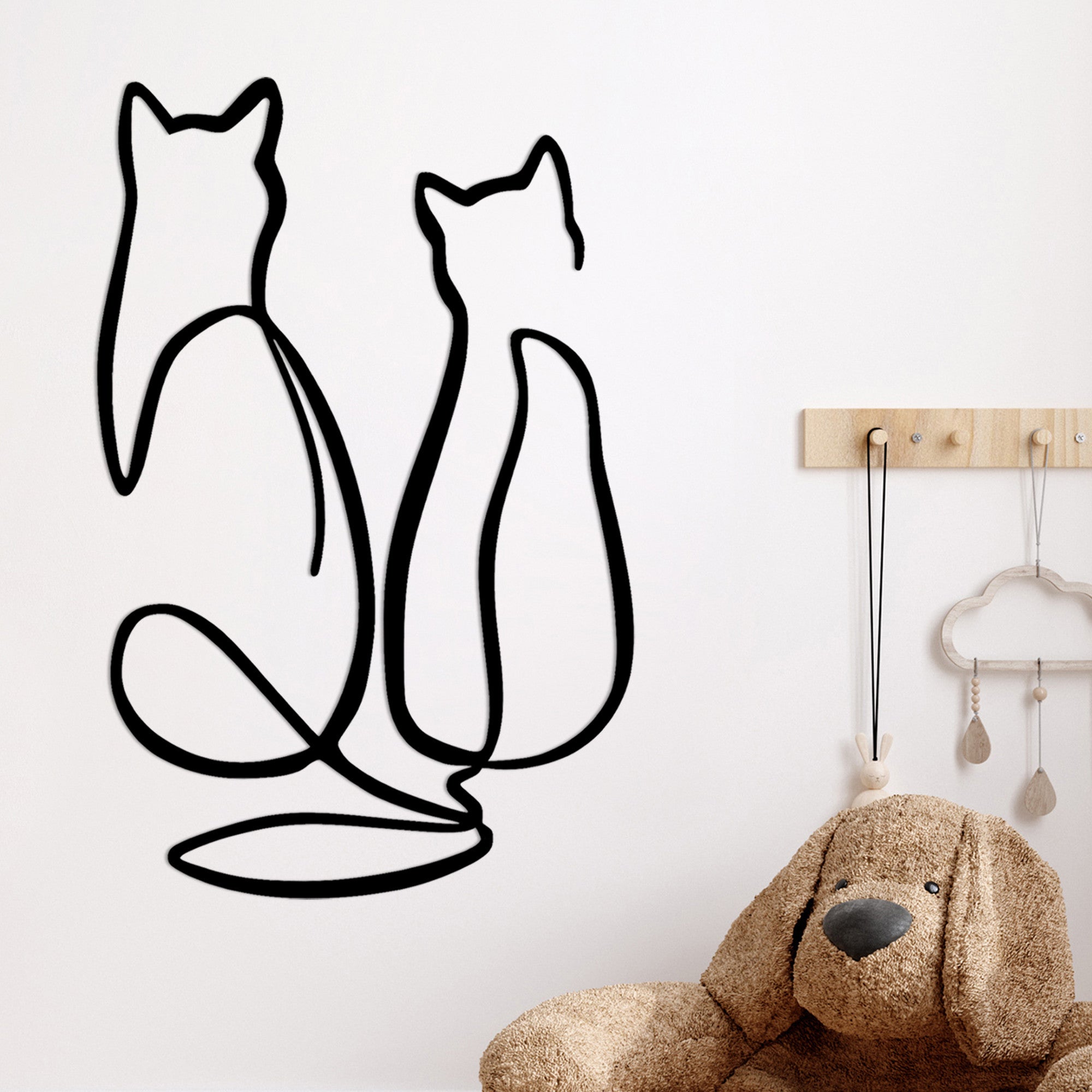 Accesoriu decorativ metalic de perete, Couple Cat Love, Negru