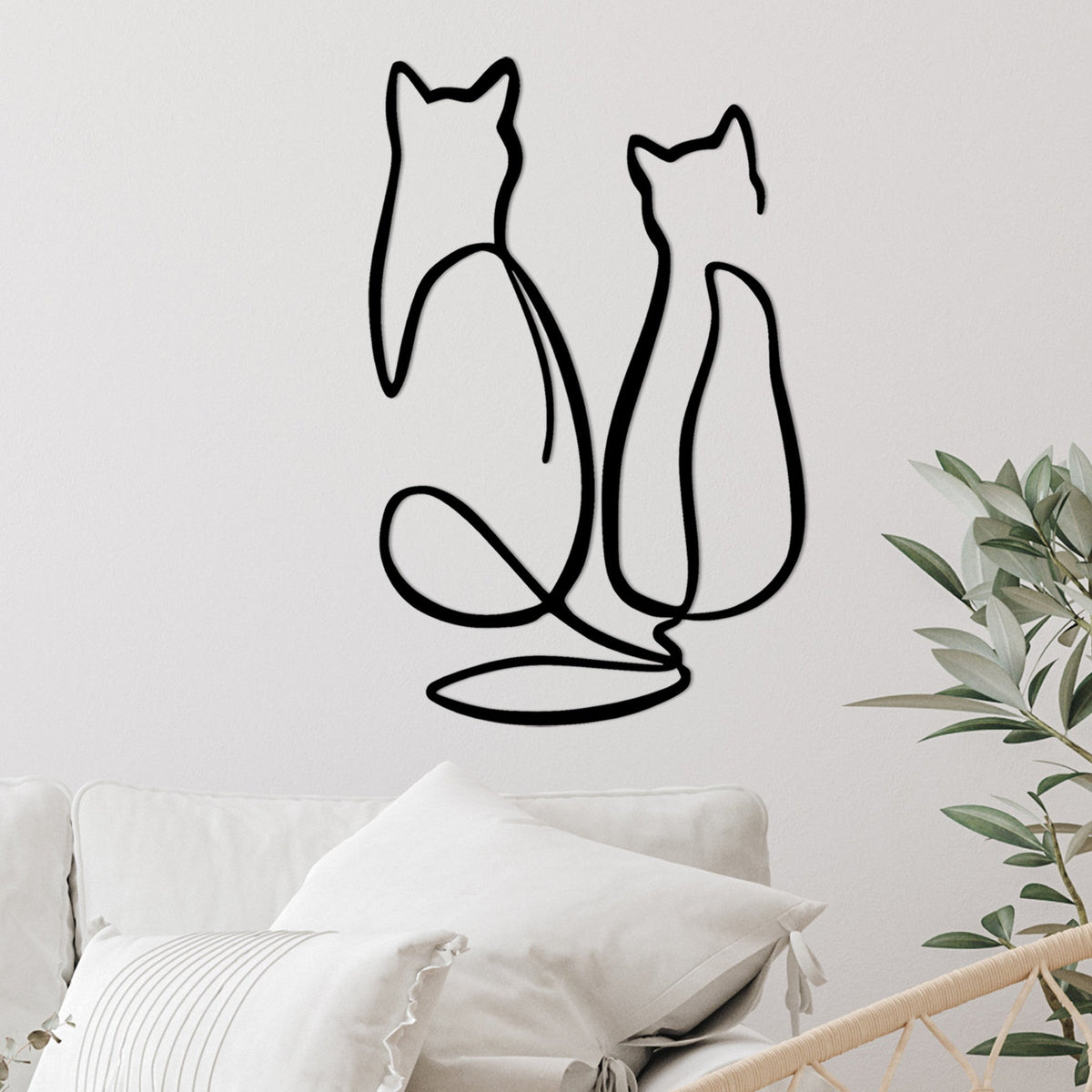 Accesoriu decorativ metalic de perete, Couple Cat Love, Negru