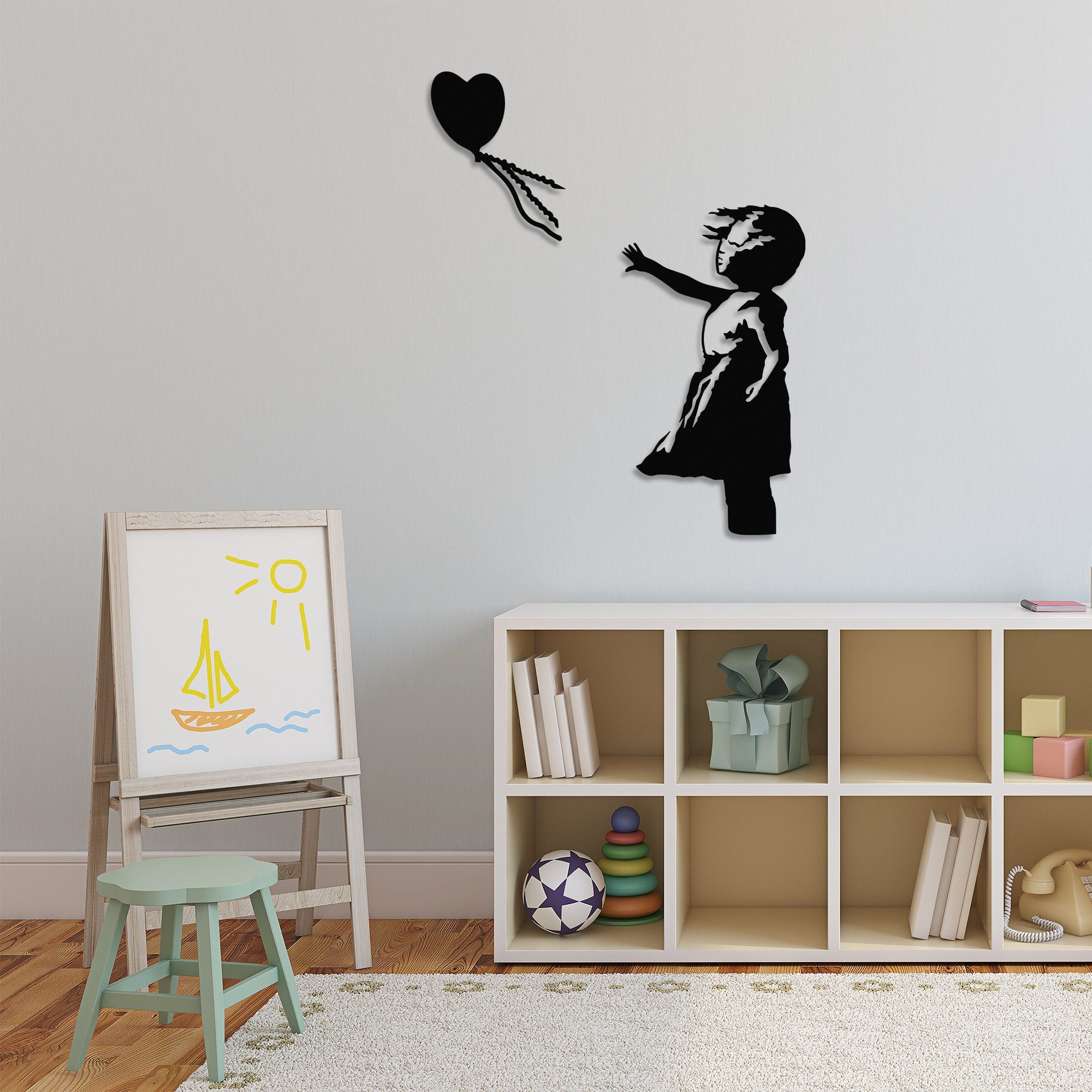 Accesoriu decorativ metalic de perete, Banksy - 14, Negru