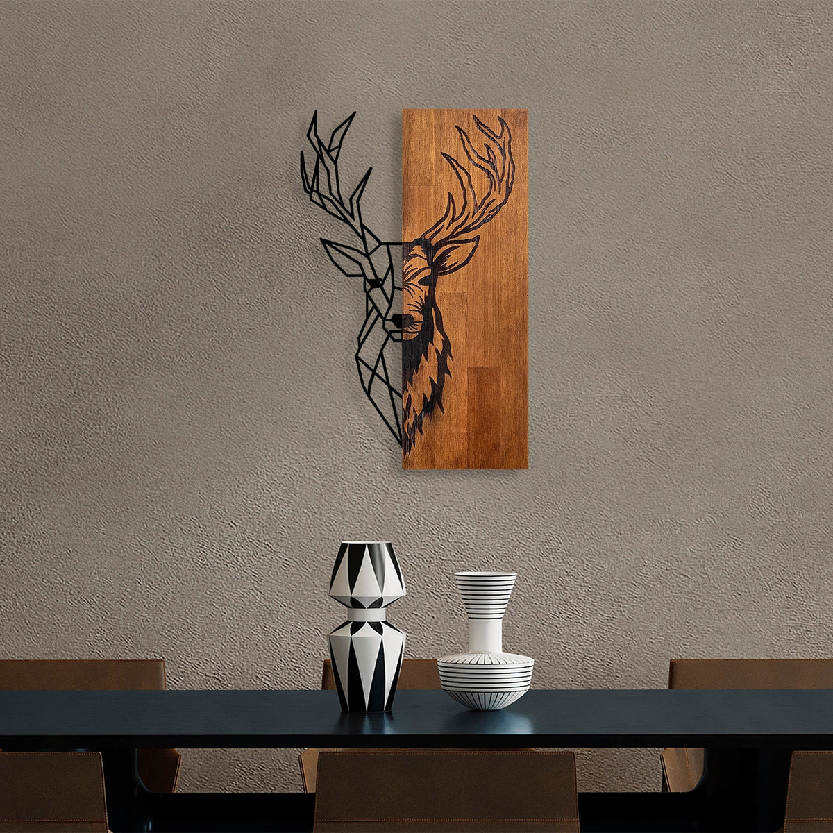 Accesoriu decorativ din lemn de perete, Red Deer 1, Nuc / Negru