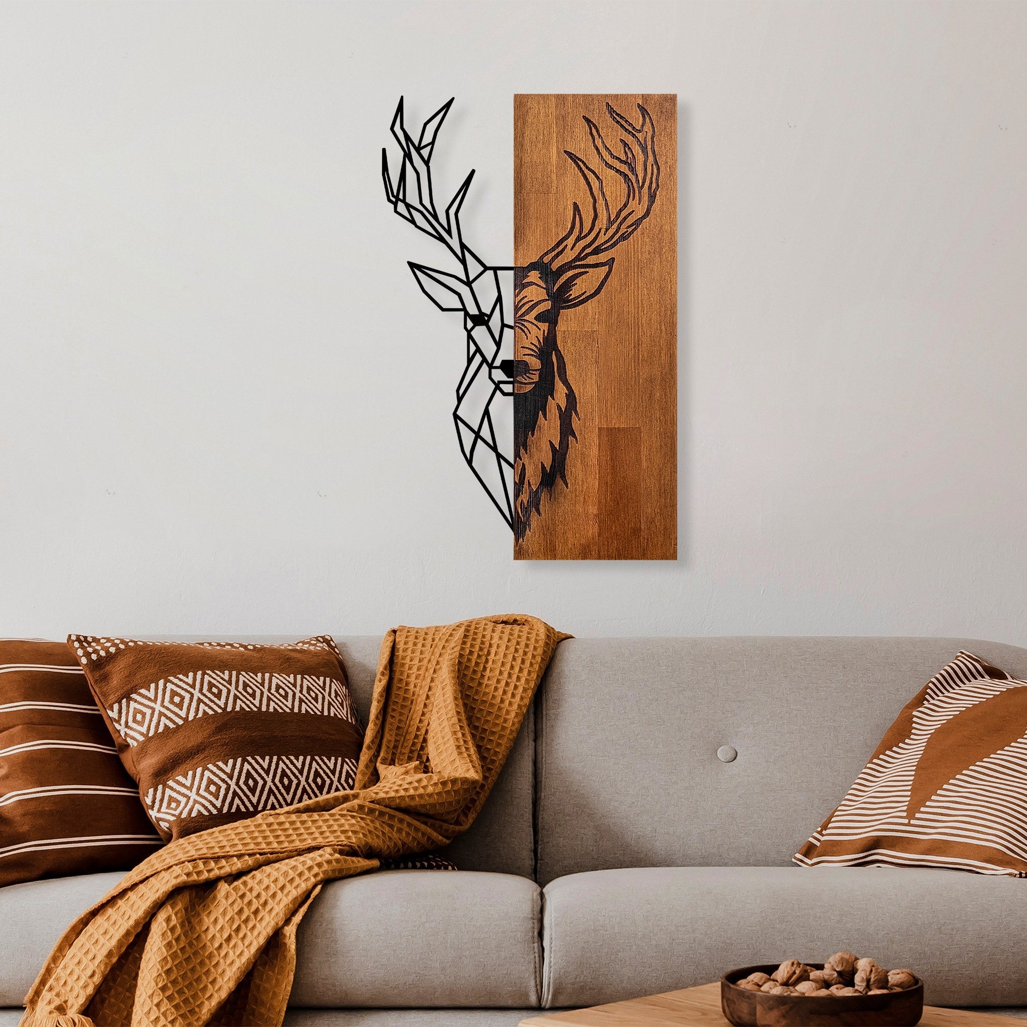 Accesoriu decorativ din lemn de perete, Red Deer 1, Nuc / Negru